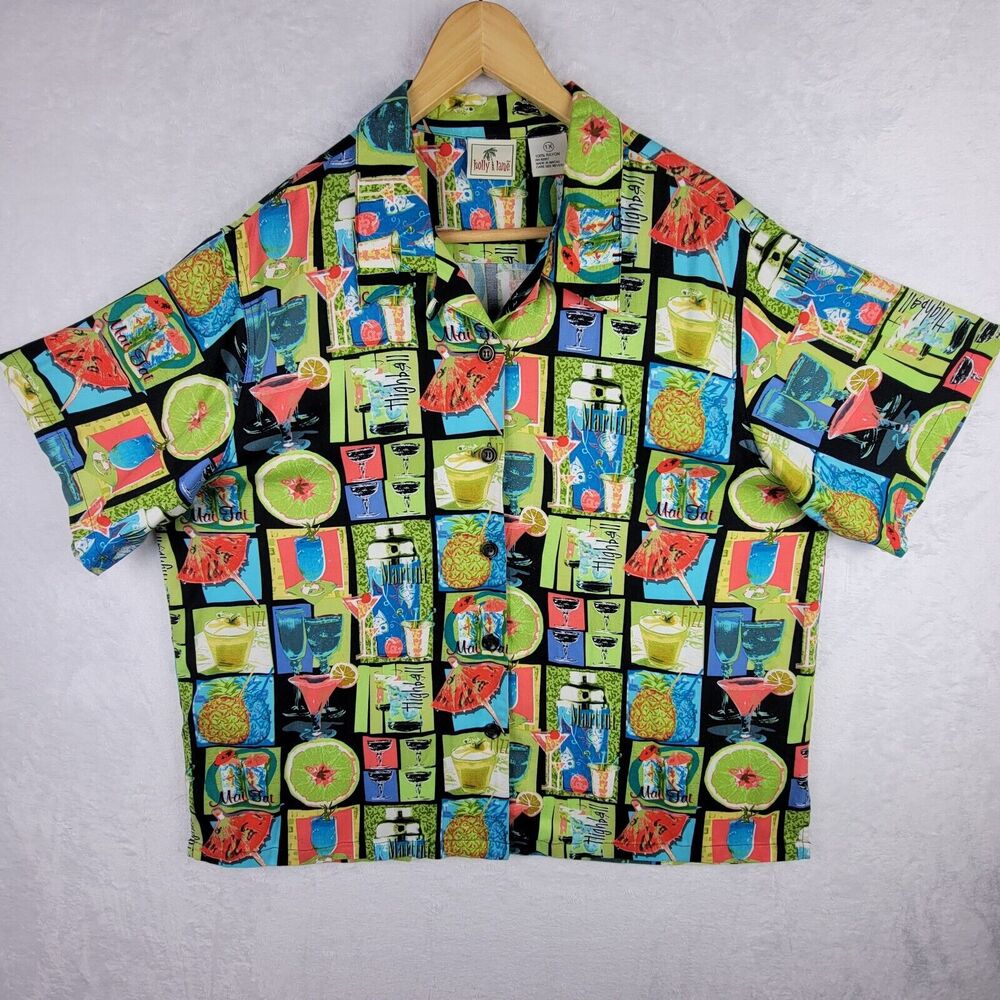 Short Sleeve 1X Top Button Tropical Mai Tai Beachy Resort Cruise Hawaii Vacation